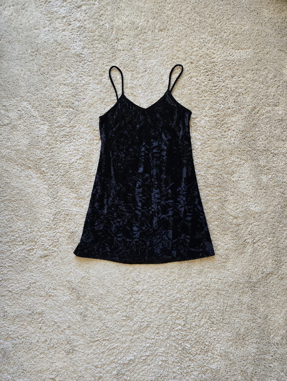 Angie Crushed Velvet Slip Dress Womens M Black Mini Runs Small